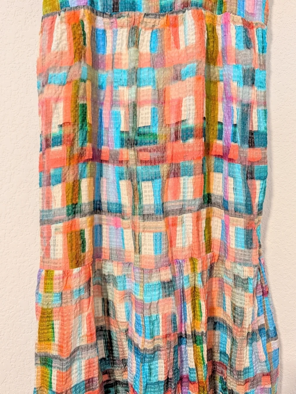 Marie Oliver Multicolor Colorful Plaid Linen Silk Sleeveless Petra Maxi Dress SM